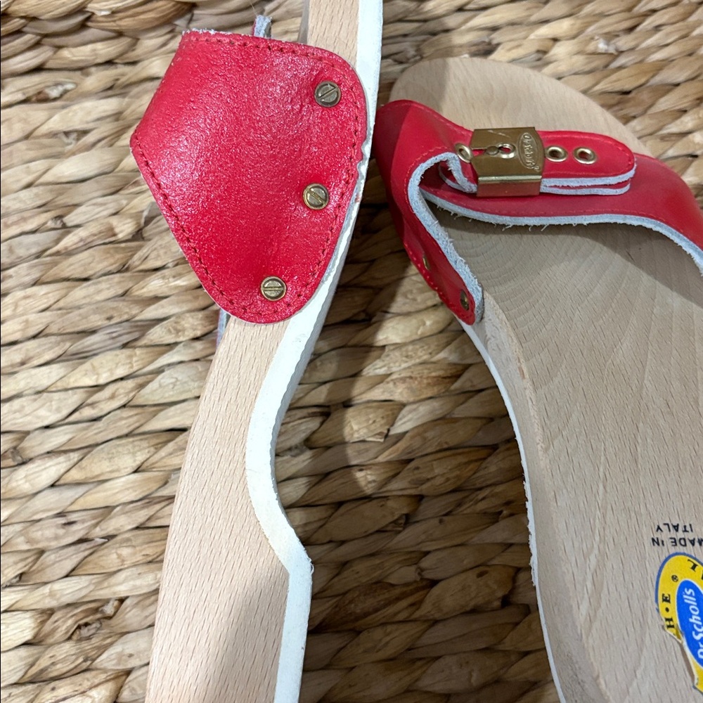 Dr. Scholl's Red Slide Sandals with Gold Buckle - Picture 2 of 3